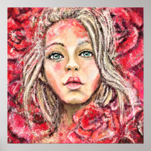 Poster Fille à l'art des roses magnifiques - Peinture ori