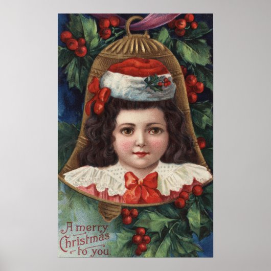 Poster Fille à Santa Hat dans Bell (Devant)