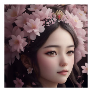 Poster Fille adorée en fleurs de cerisier