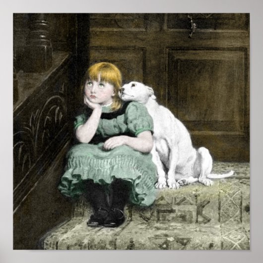 Poster Fille adorée par un chien (Devant)