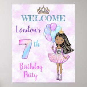 Poster Fille afro-américaine de 7 ans pour son anniversai