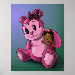 Poster Fille afro-américaine et ours en peluche