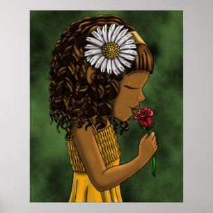 Poster Fille afro-américaine et rose