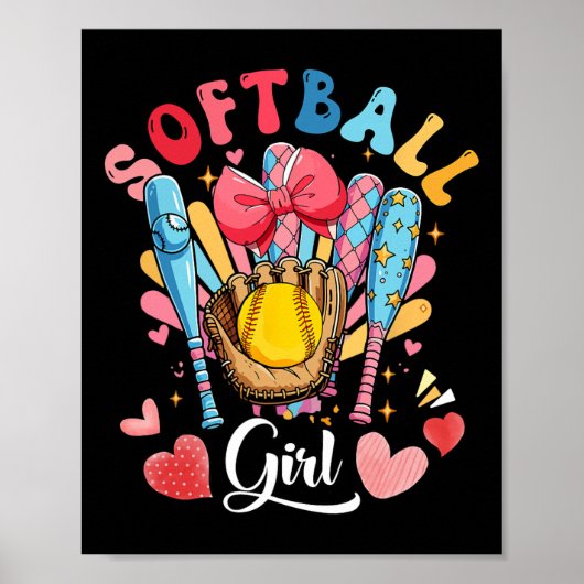 Poster Fille amoureuse de softball Équipement de bowling (Devant)