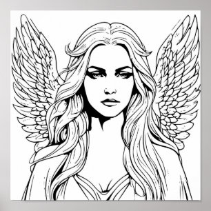 Poster Fille Ange Gardien Noir et Blanc 