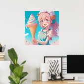 Poster Fille Anime avec Cupcake Fantaisiste (Bureau à domicile)
