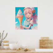 Poster Fille Anime avec Cupcake Fantaisiste (Cuisine)