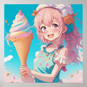 Poster Fille Anime avec Cupcake  Fantaisiste