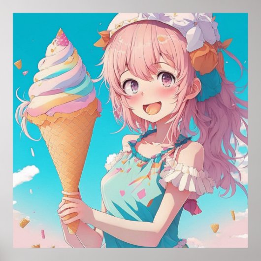 Poster Fille Anime avec Cupcake Fantaisiste (Devant)