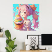 Poster Fille Anime avec Cupcake Whimsical (Bureau à domicile)