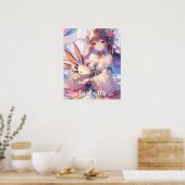 Poster Fille Anime personnalisée et Axolotl (Cuisine)