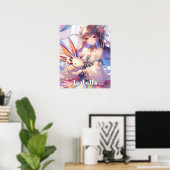 Poster Fille Anime personnalisée et Axolotl (Bureau à domicile)