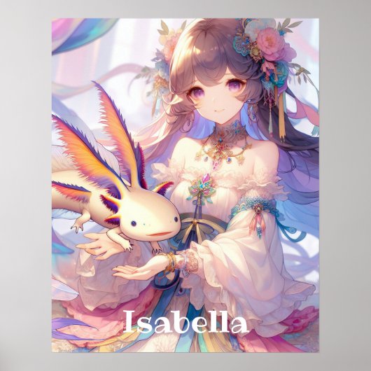 Poster Fille Anime personnalisée et Axolotl (Devant)