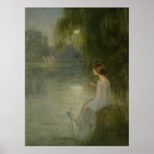 Poster Fille Art Nouveau vintage au clair de lune