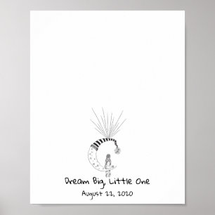 Poster Fille Assis Sur La Lune Empreinte Balloon Livre