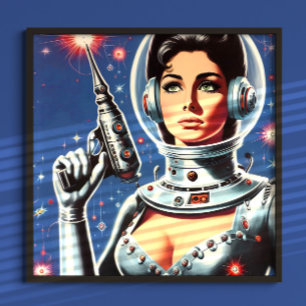 Poster Fille astronaute de science-fiction vintage