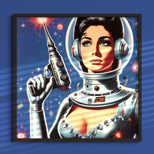 Poster Fille astronaute de science-fiction vintage