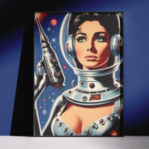 Poster Fille astronaute de science-fiction vintage