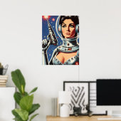 Poster Fille astronaute de science-fiction vintage (Bureau à domicile)