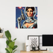 Poster Fille astronaute de science-fiction vintage (Bureau à domicile)