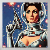 Poster Fille astronaute de science-fiction vintage (Devant)