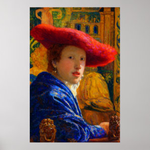Poster Fille au chapeau rouge de Johannes Vermeer