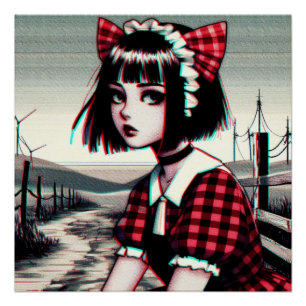 Poster Fille au chat à Tartan