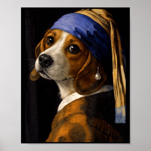 Poster Fille au collier de perles beagle chien drôle mème (Devant)