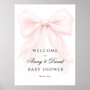 Poster Fille au Nœud Rose Fête Moderne de Bébé 