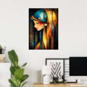 Poster Fille au Perle - Cubiste Minimaliste (Bureau à domicile)