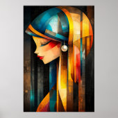 Poster Fille au Perle - Cubiste Minimaliste (Devant)