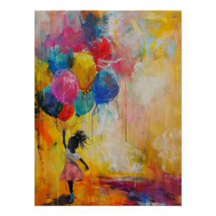 Poster Fille aux Ballons Peinture