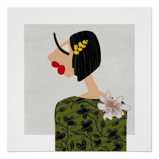 Poster Fille aux fleurs 2 Illustration d'art de mode Glam (Devant)
