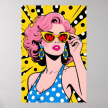 Fille aux lunettes de soleil jaunes Pop Art