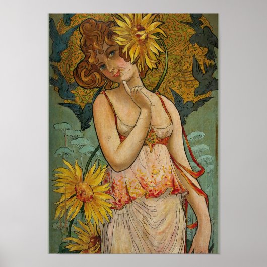 Poster Fille aux tournesols (Devant)