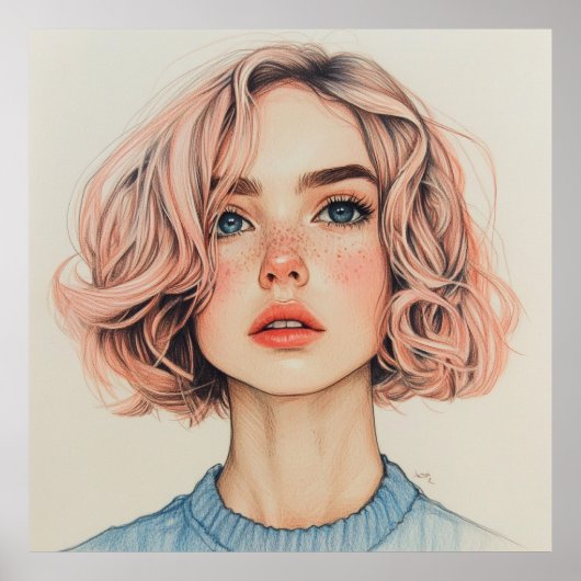 Poster fille aux yeux bleus (Devant)