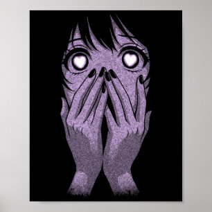 Poster Fille aux yeux d'anime Cœurs de manga Otaku Grunge