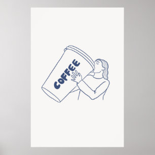 Poster Fille Avec Café Géant Coupe Imprimer Café Cosy Art