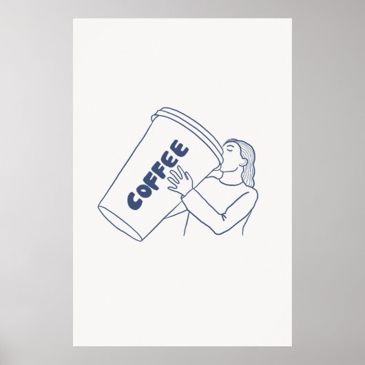 Poster Fille Avec Café Géant Coupe Imprimer Café Cosy Art (Devant)
