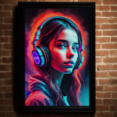 Poster Fille avec casque