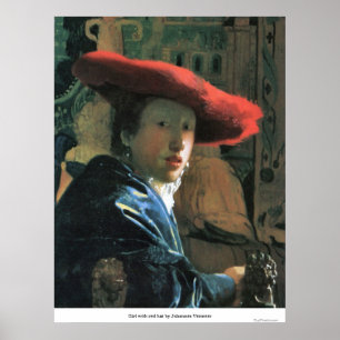 Poster Fille avec casquette rouge par Johannes Vermeer