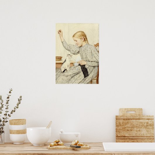 Poster Fille avec chat, Albert Anker (Cuisine)