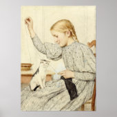 Poster Fille avec chat, Albert Anker (Devant)