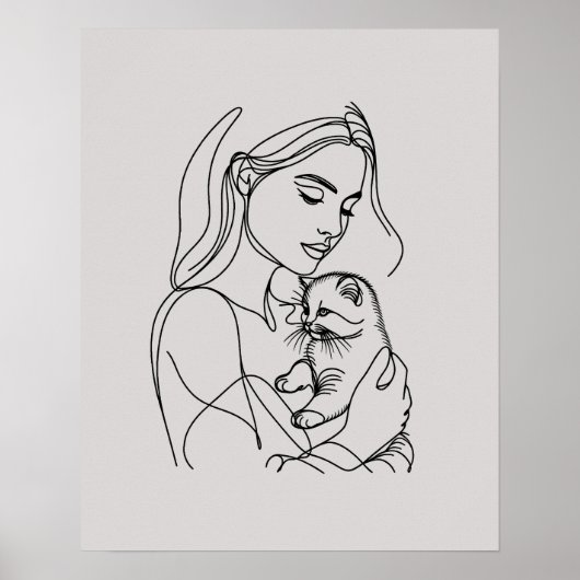 Poster Fille avec chaton - Art en ligne (Devant)