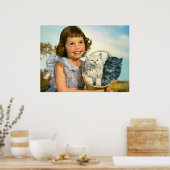 Poster Fille avec chatons (Cuisine)