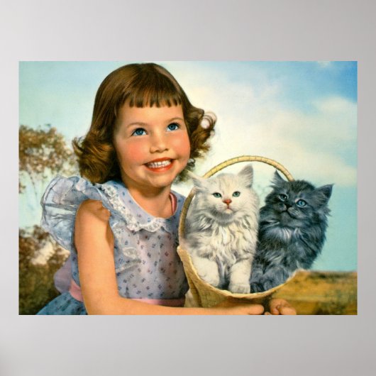 Poster Fille avec chatons (Devant)