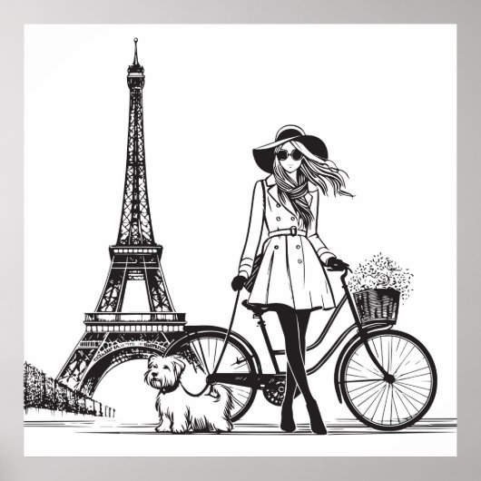Poster Fille avec chien à Paris près de la tour Eiffel (Devant)
