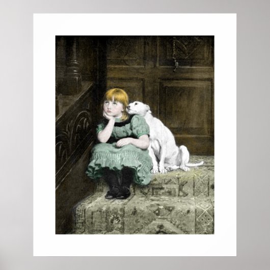 Poster Fille avec chien blanc (Devant)