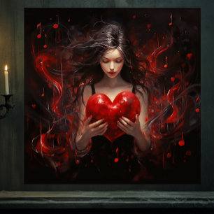 Poster Fille avec coeur