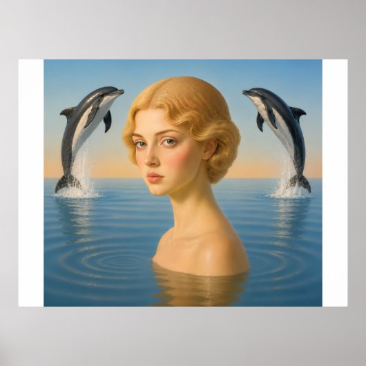 Poster FILLE avec DAUPHINS DANS L'OCEAN (Devant)